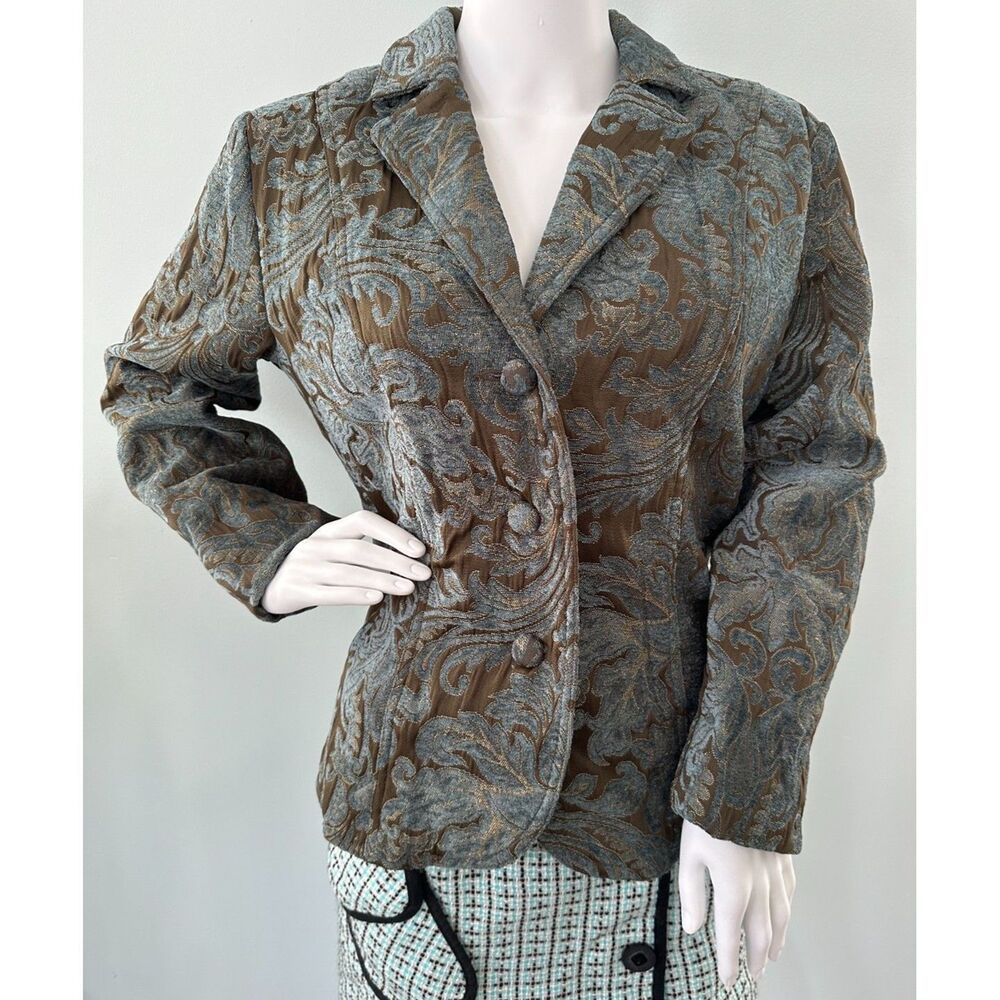 Vintage ELCC Jade Teal Bronze Paisley Tapestry Art-to-Wear Jacket Blazer size M